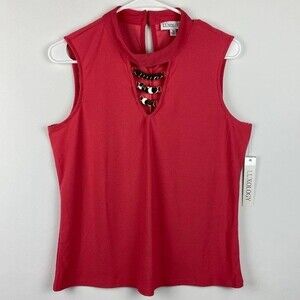 Luxology Blouse Womens Medium Red Coral Sleeveless Ladies Top
